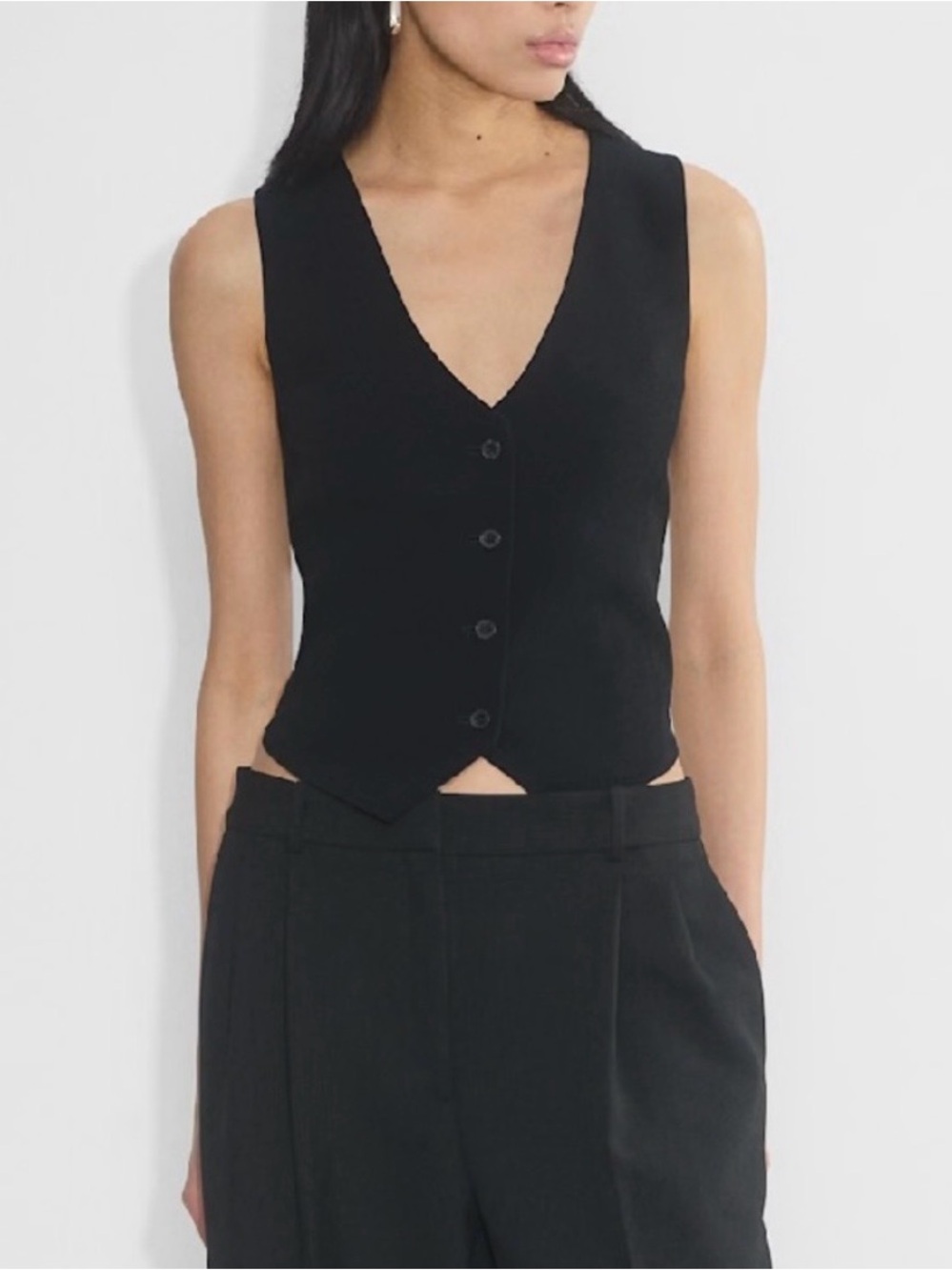 Aritzia Babaton Tailored Vest Office 90s Minimalist Button Up V-Neck Blk SZ 00